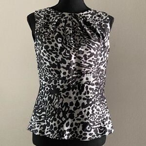 ANN TAYLOR Top  Silk Blouse Gray/Black Animal Print Sleeveless  size2P